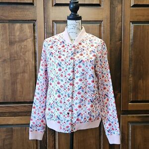 Lindy Bop Satin Bomber Jacket Pink Women's 6 Birds & Flowers